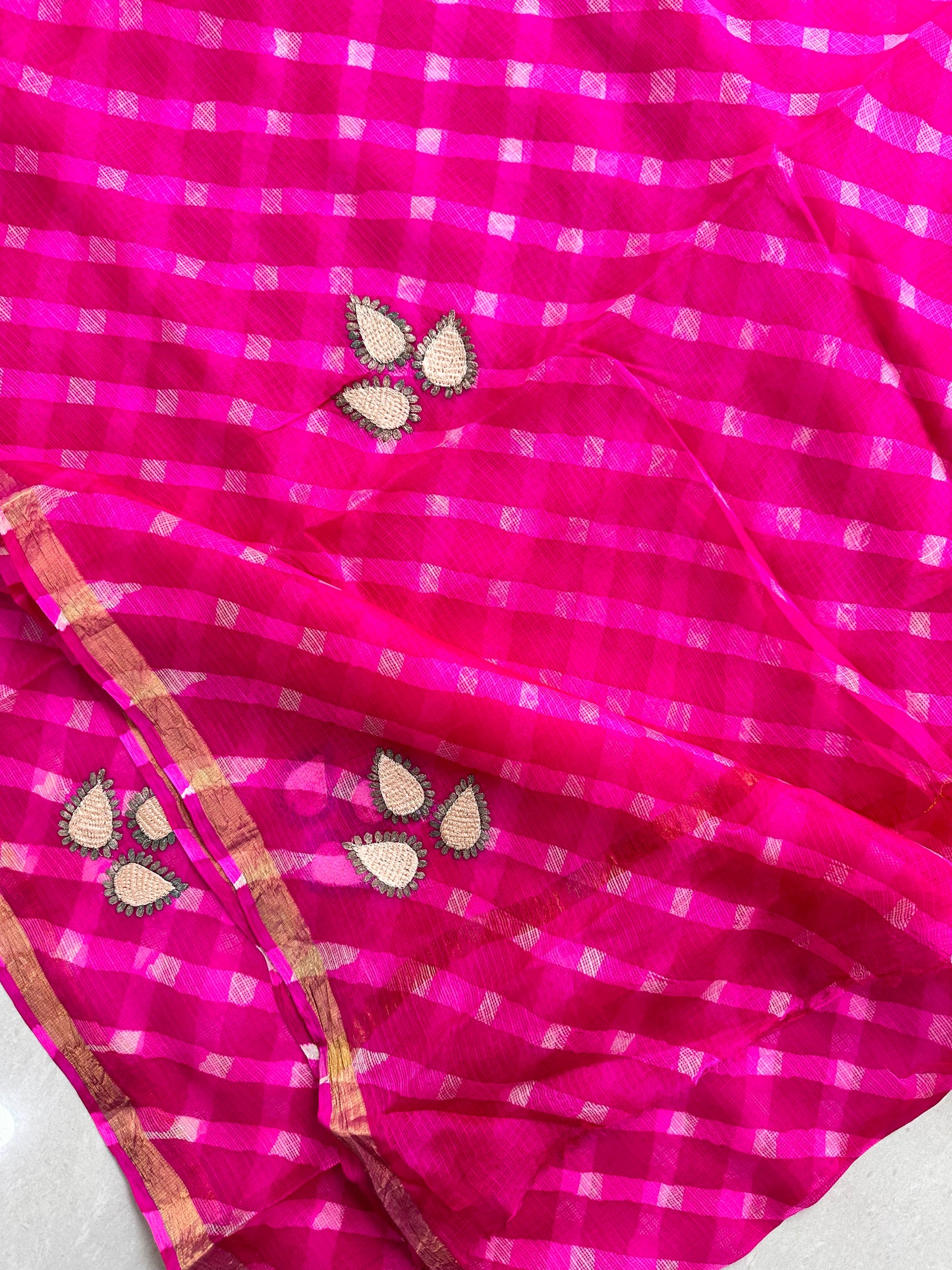 Pure Pitta N Thread Embroidered Kota Silk Saree