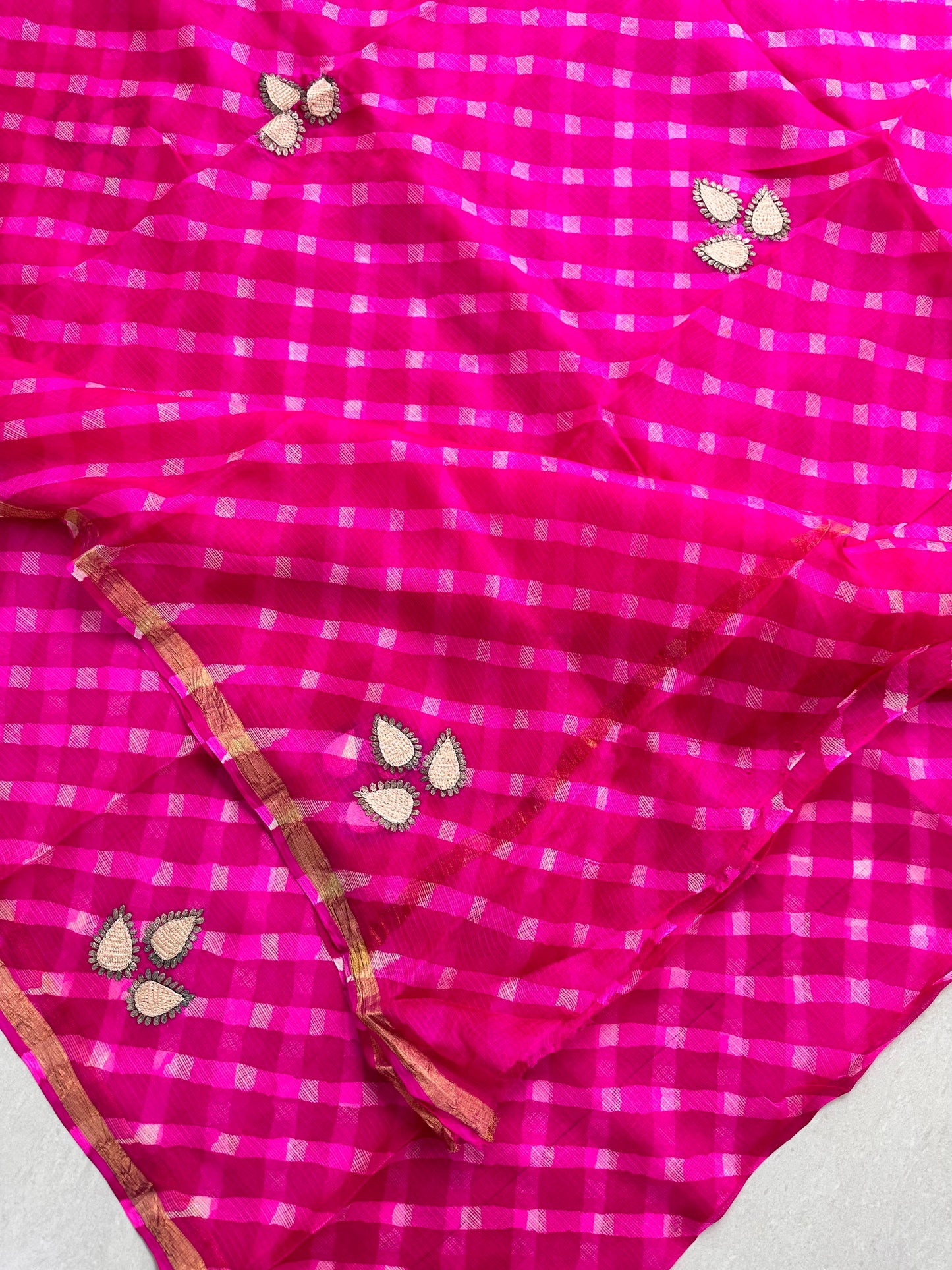 Pure Pitta N Thread Embroidered Kota Silk Saree