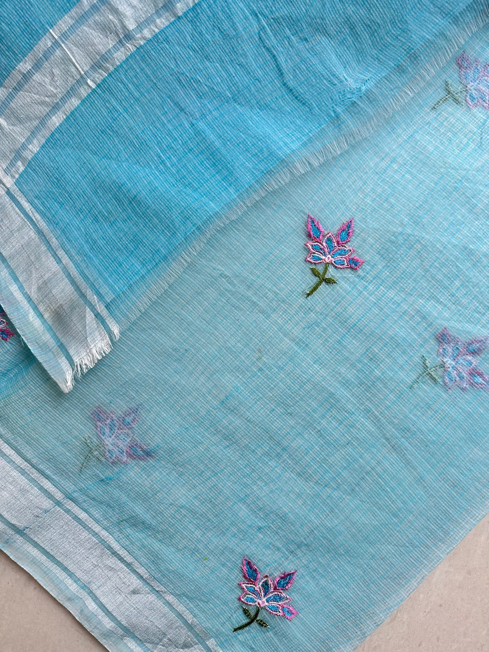 Embroidered Kota Cotton Doria Saree