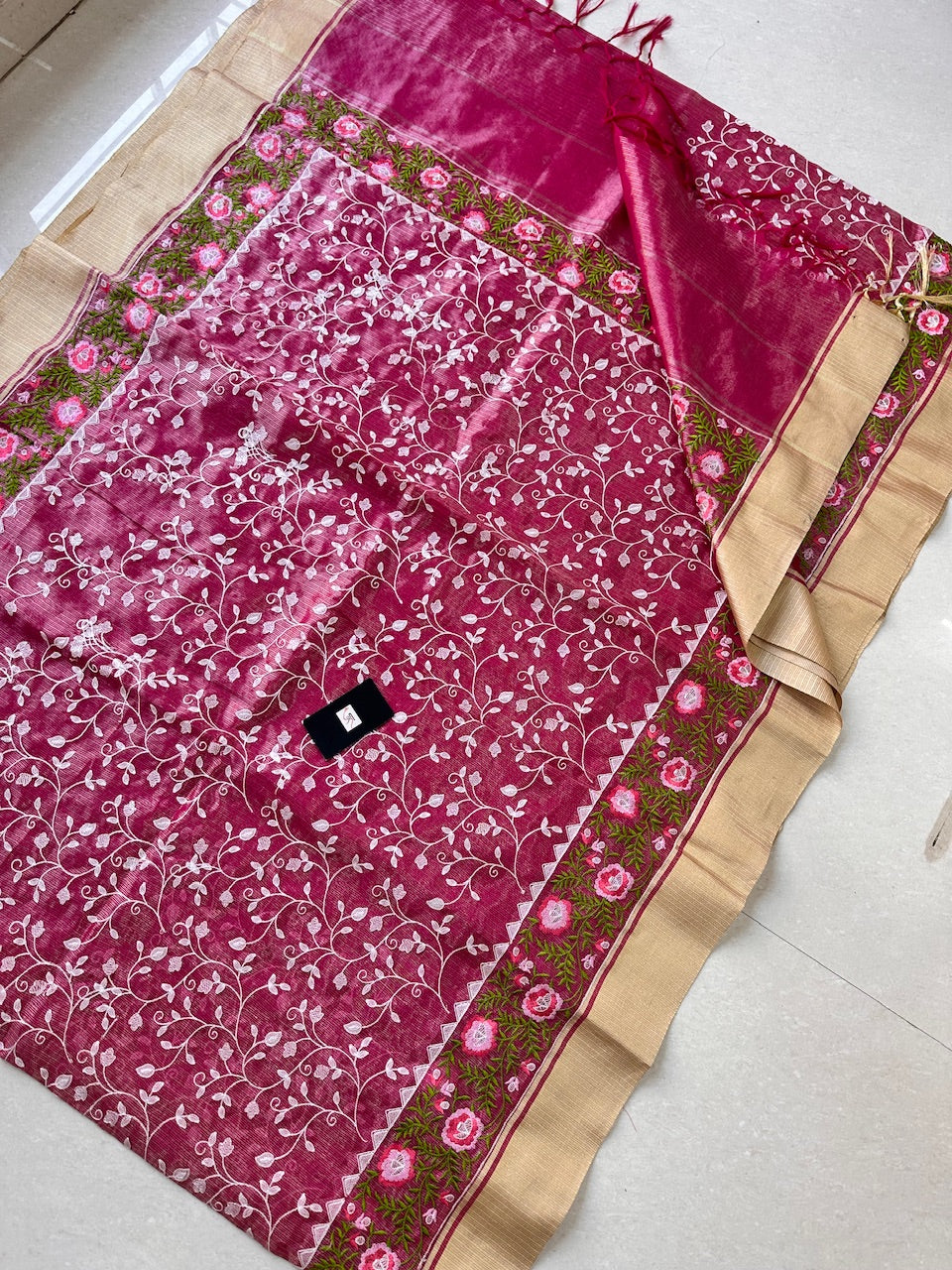 Embroidered Kota Cotton Doria Tissue Saree