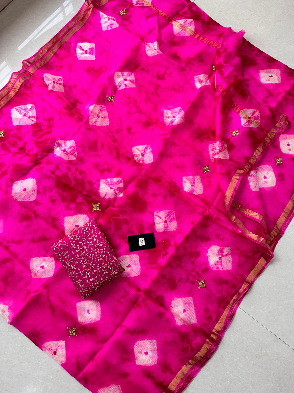 Pure Jaipuri Danka Work Crafted Kota Silk Saree