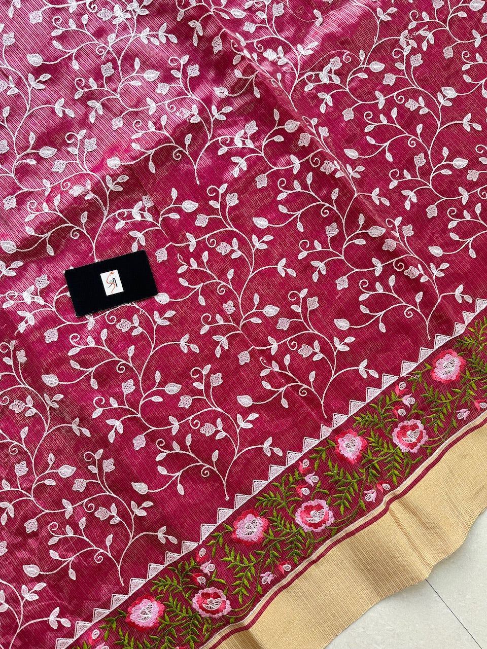 Embroidered Kota Cotton Doria Tissue Saree