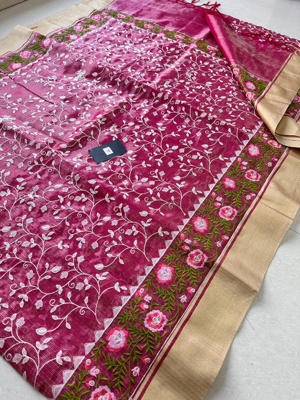 Embroidered Kota Cotton Doria Tissue Saree