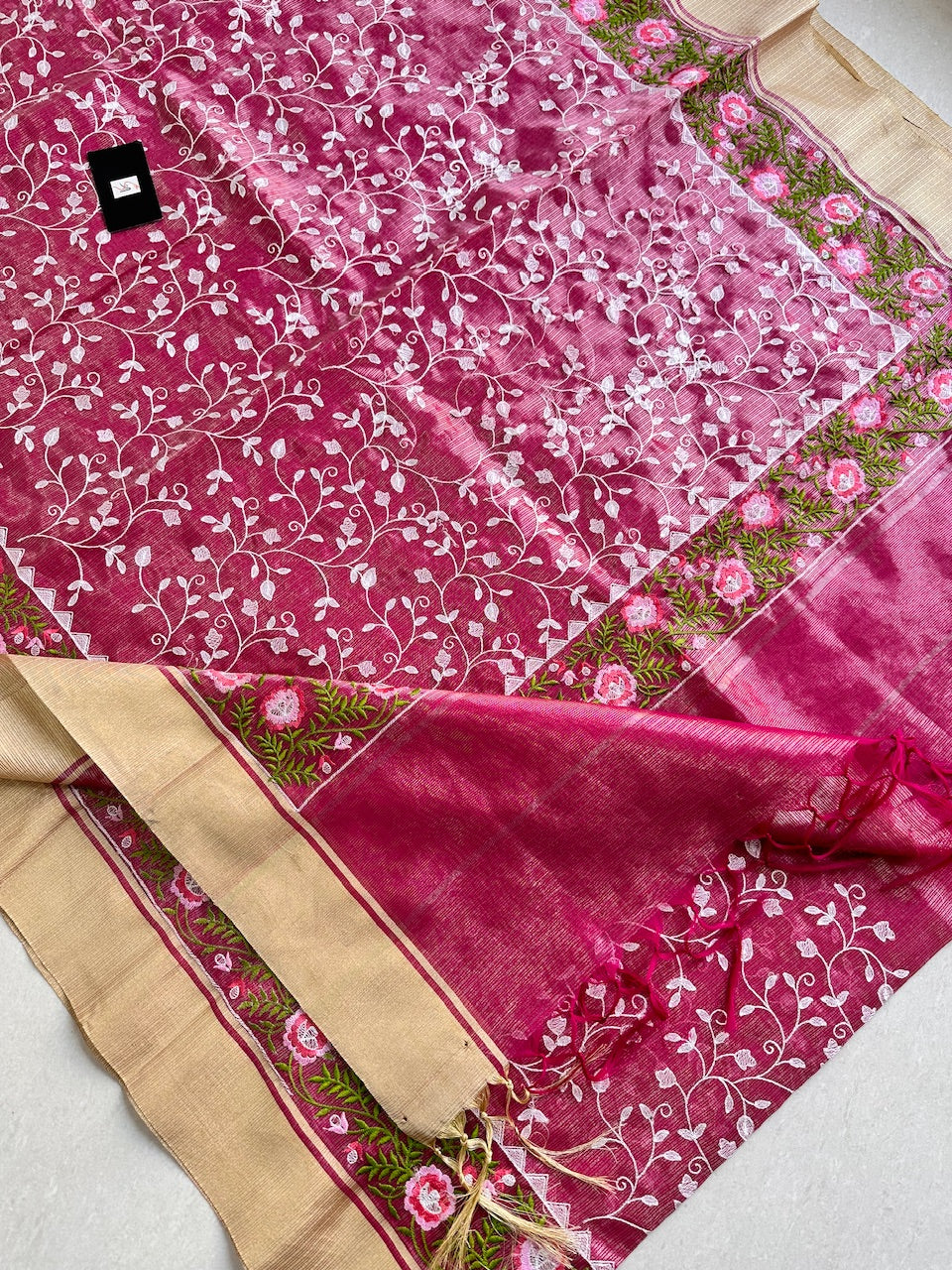 Embroidered Kota Cotton Doria Tissue Saree