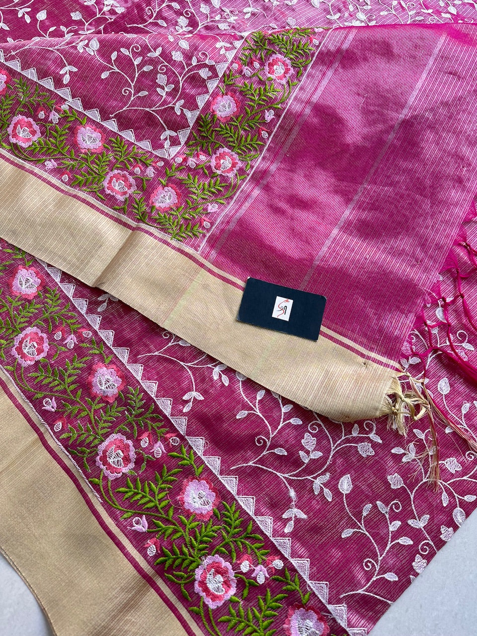 Embroidered Kota Cotton Doria Tissue Saree