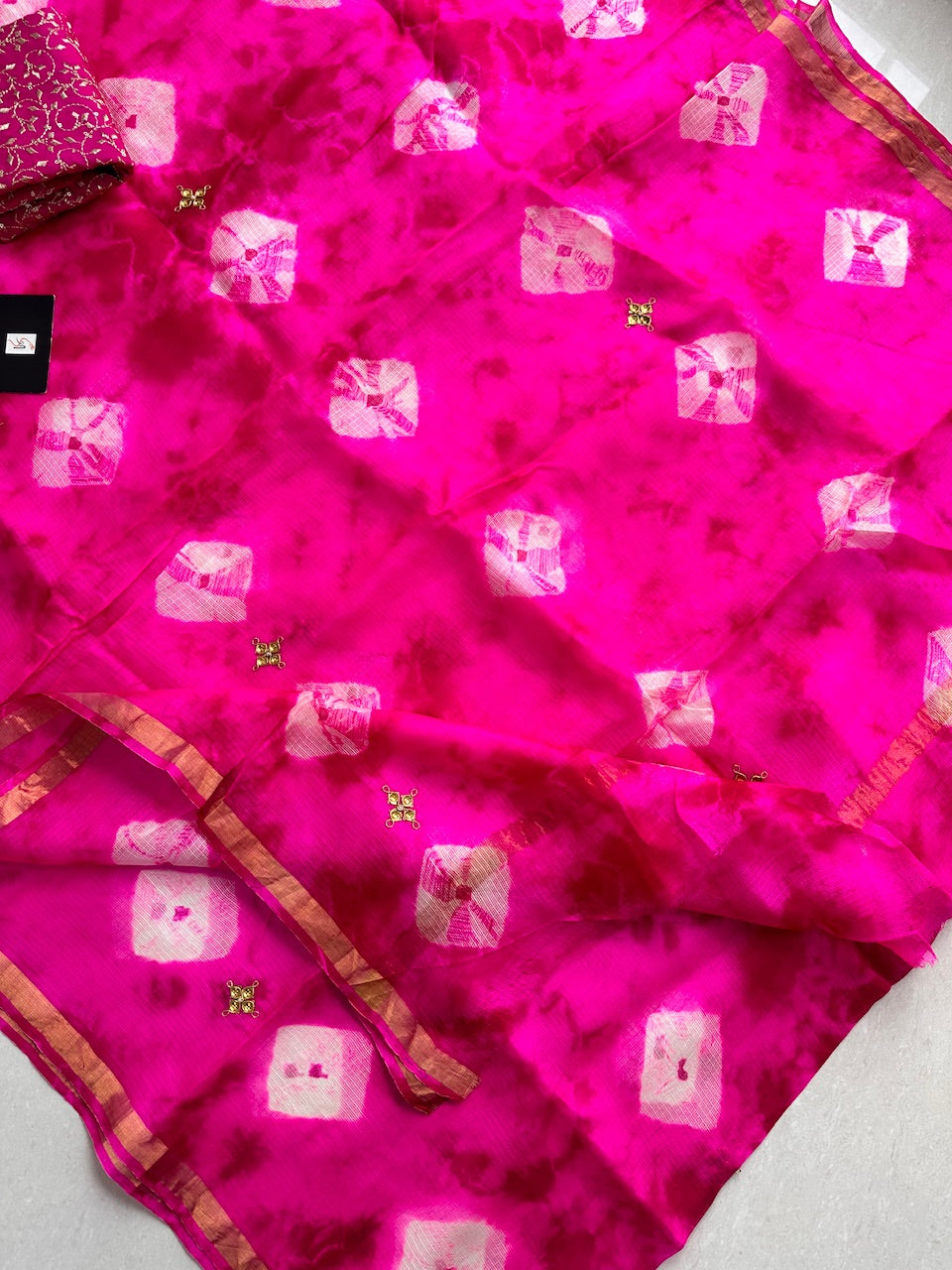 Pure Jaipuri Danka Work Crafted Kota Silk Saree