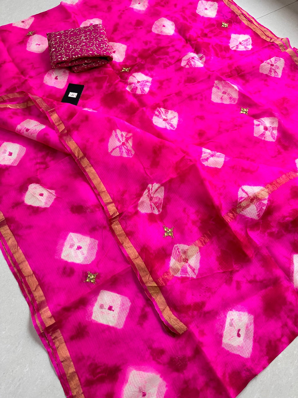 Pure Jaipuri Danka Work Crafted Kota Silk Saree