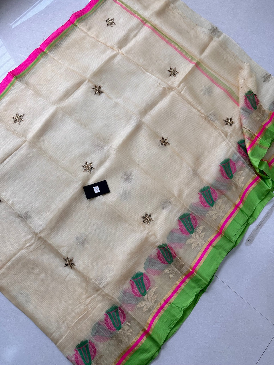 Pure Jaipuri Danka Work Crafted Kota Silk Saree