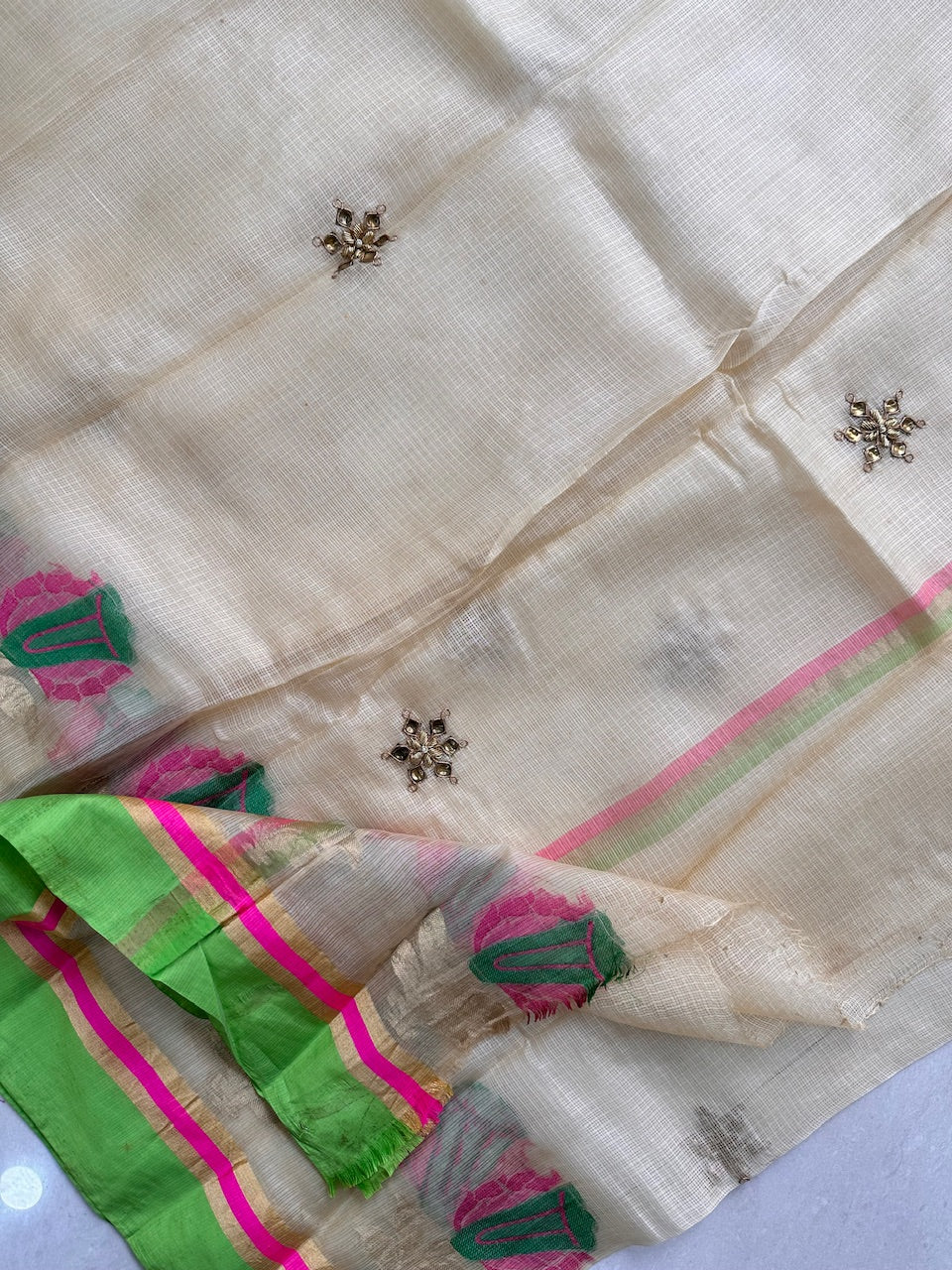 Pure Jaipuri Danka Work Crafted Kota Silk Saree