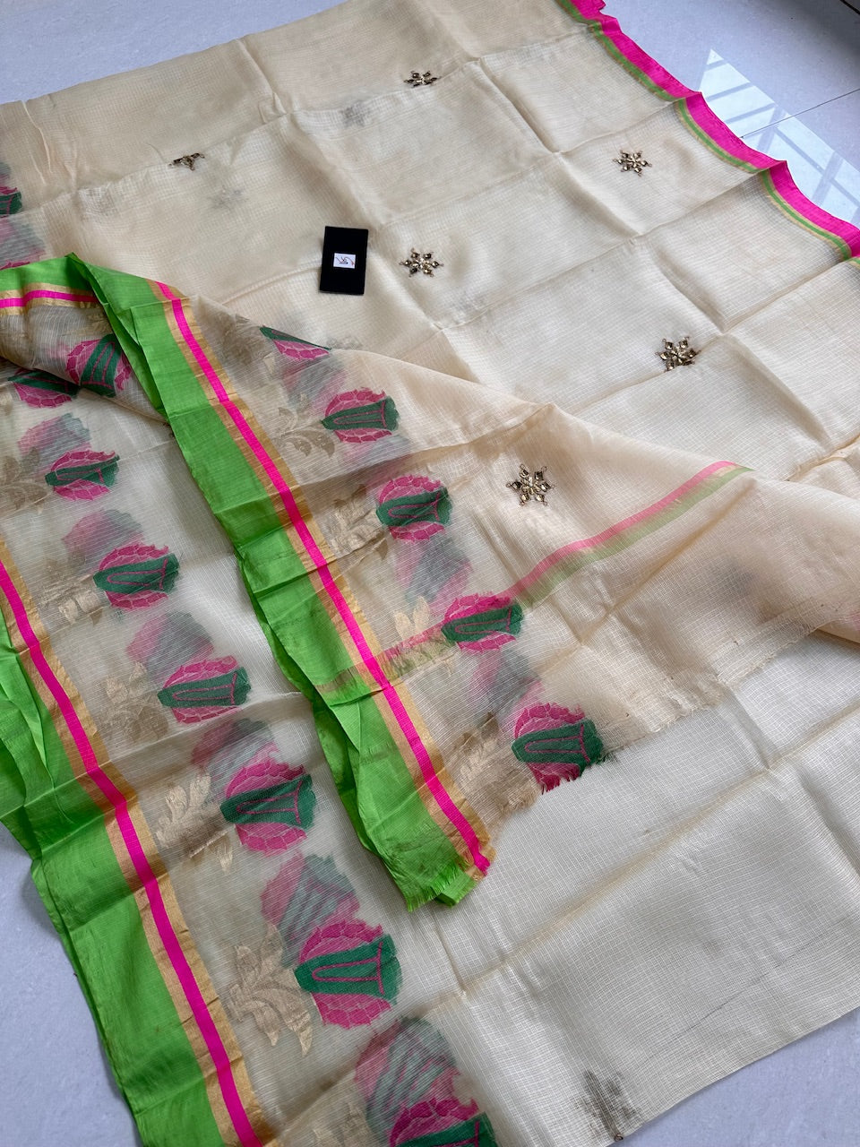 Pure Jaipuri Danka Work Crafted Kota Silk Saree