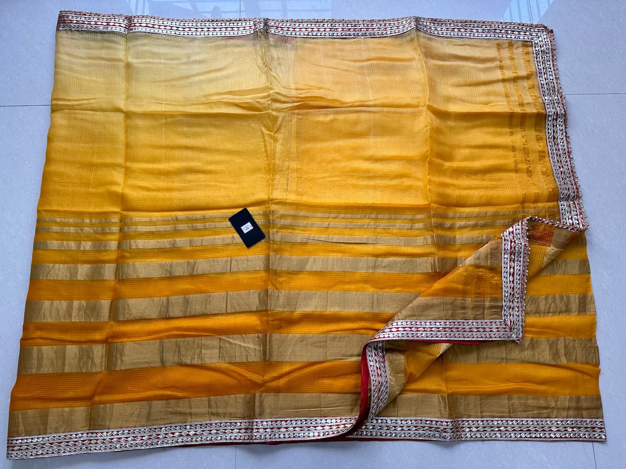 Pure Jaipuri Gota Patti Lace Crafted Kota Silk Saree