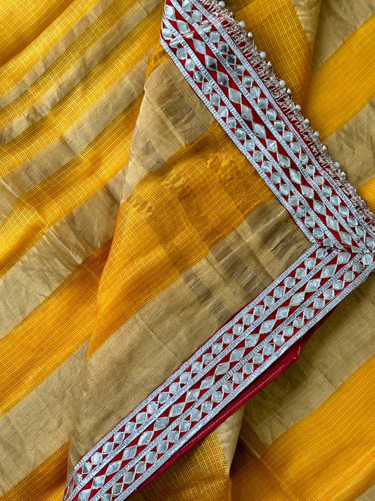 Pure Jaipuri Gota Patti Lace Crafted Kota Silk Saree