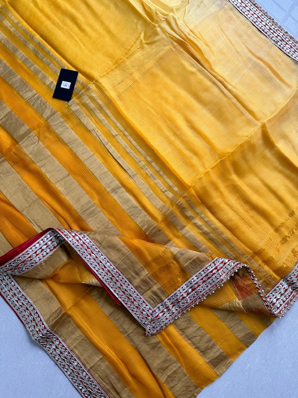 Pure Jaipuri Gota Patti Lace Crafted Kota Silk Saree