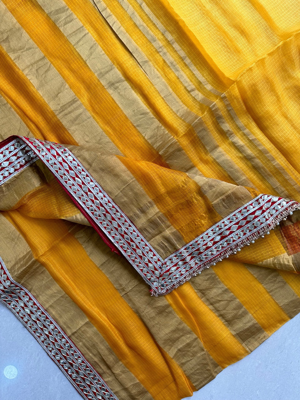 Pure Jaipuri Gota Patti Lace Crafted Kota Silk Saree