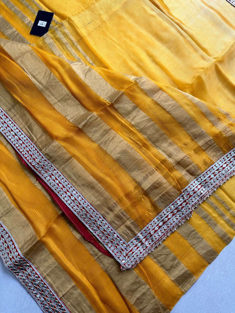 Pure Jaipuri Gota Patti Lace Crafted Kota Silk Saree