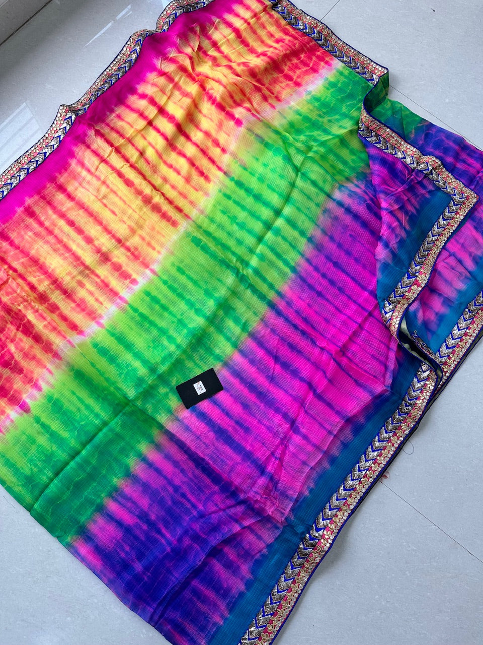 Pure Jaipuri Gota Patti N Lampi Lace Crafted Kota Silk Saree