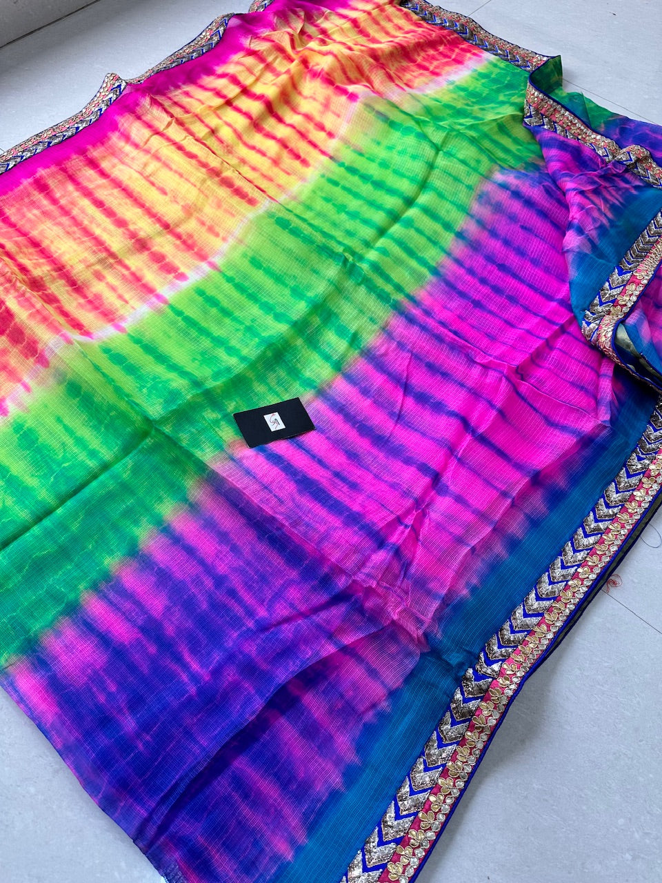 Pure Jaipuri Gota Patti N Lampi Lace Crafted Kota Silk Saree