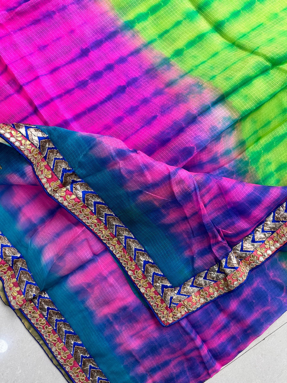 Pure Jaipuri Gota Patti N Lampi Lace Crafted Kota Silk Saree