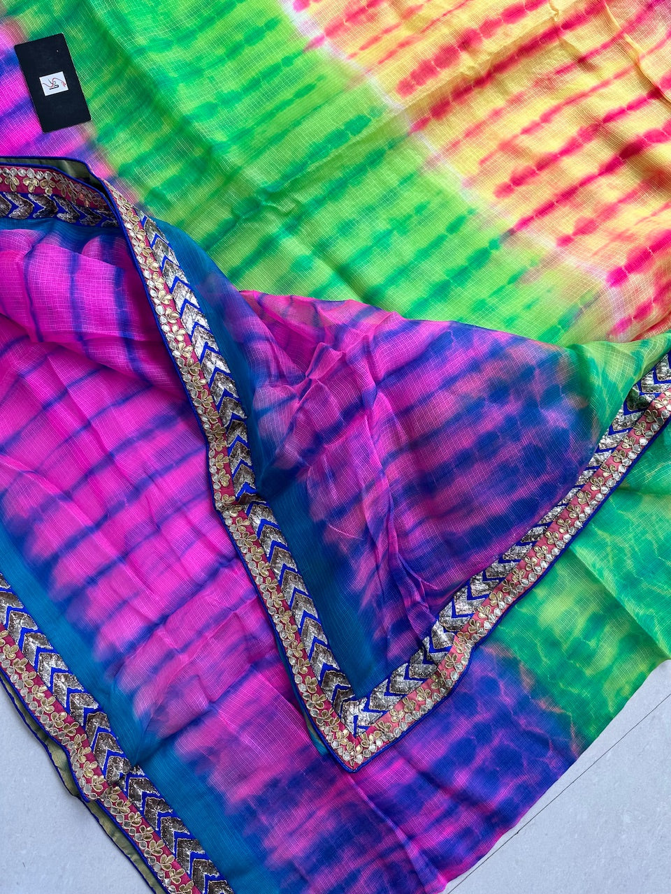 Pure Jaipuri Gota Patti N Lampi Lace Crafted Kota Silk Saree