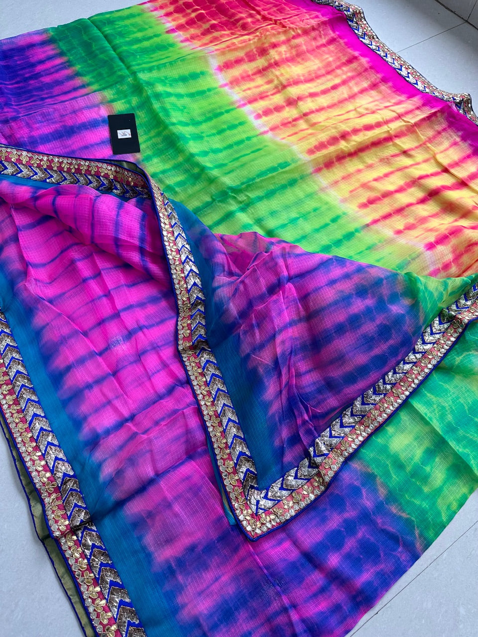 Pure Jaipuri Gota Patti N Lampi Lace Crafted Kota Silk Saree