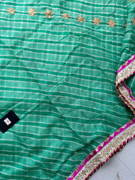 Pure Jaipuri Gota Patti With Lampi Lace Crafted Kota Silk Saree