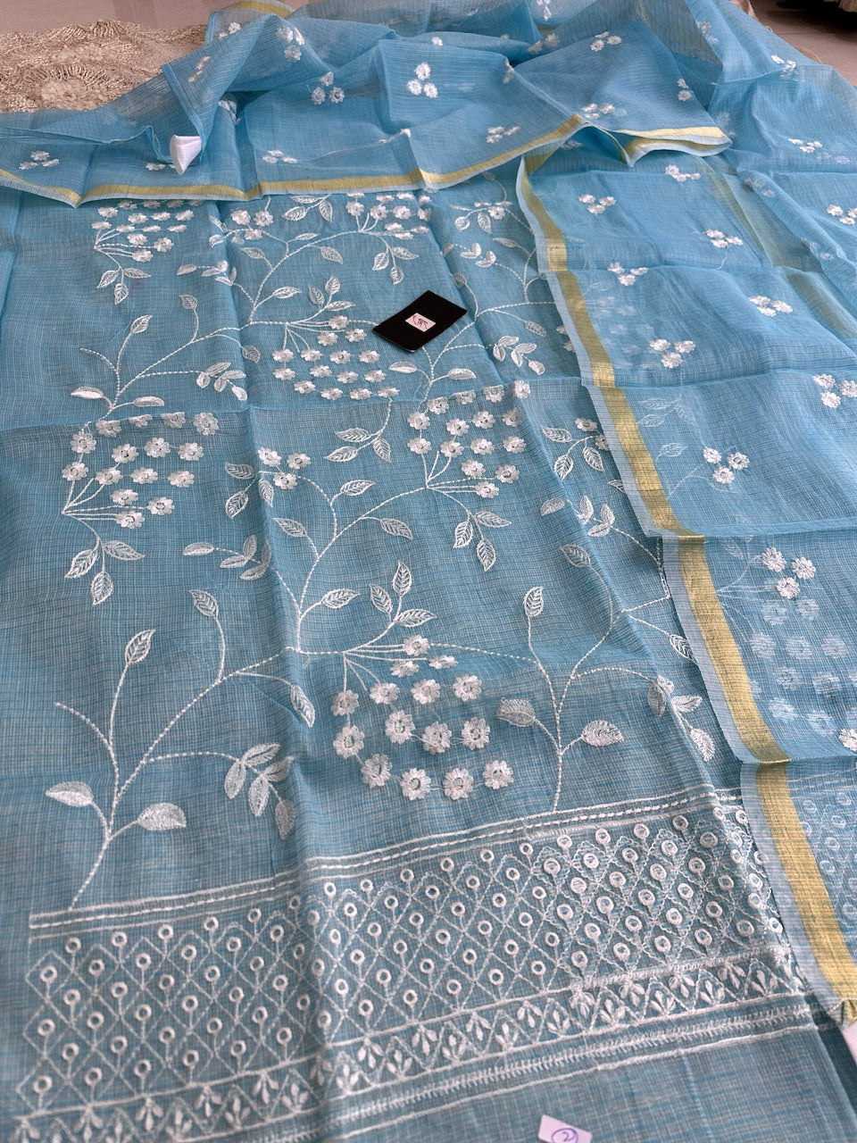 Embroidered Kota Cotton Doria Top N Dupatta (Suit)