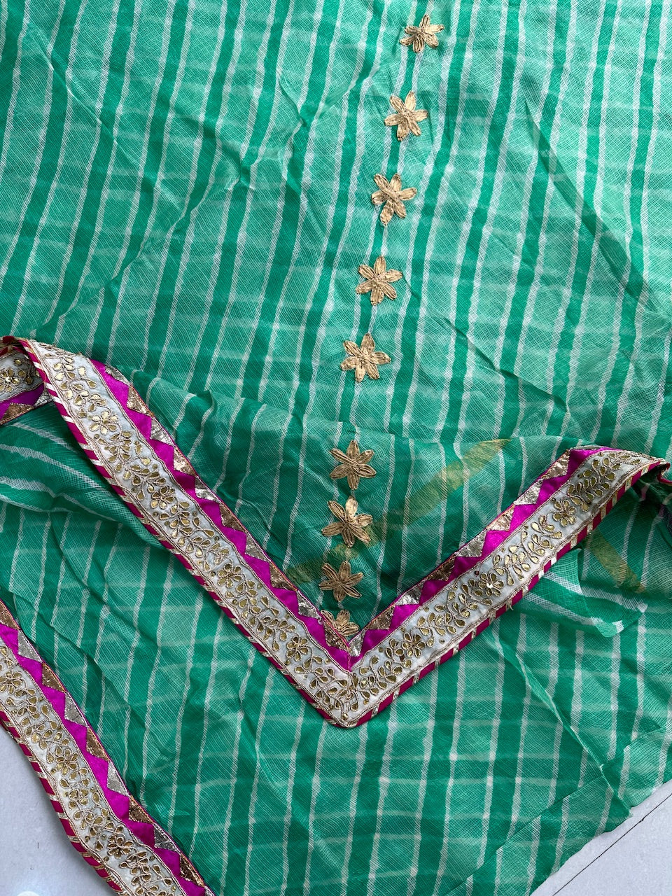 Pure Jaipuri Gota Patti With Lampi Lace Crafted Kota Silk Saree