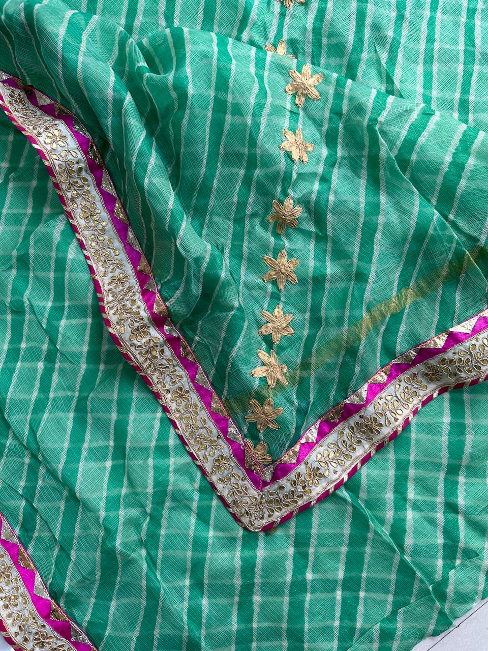 Pure Jaipuri Gota Patti With Lampi Lace Crafted Kota Silk Saree