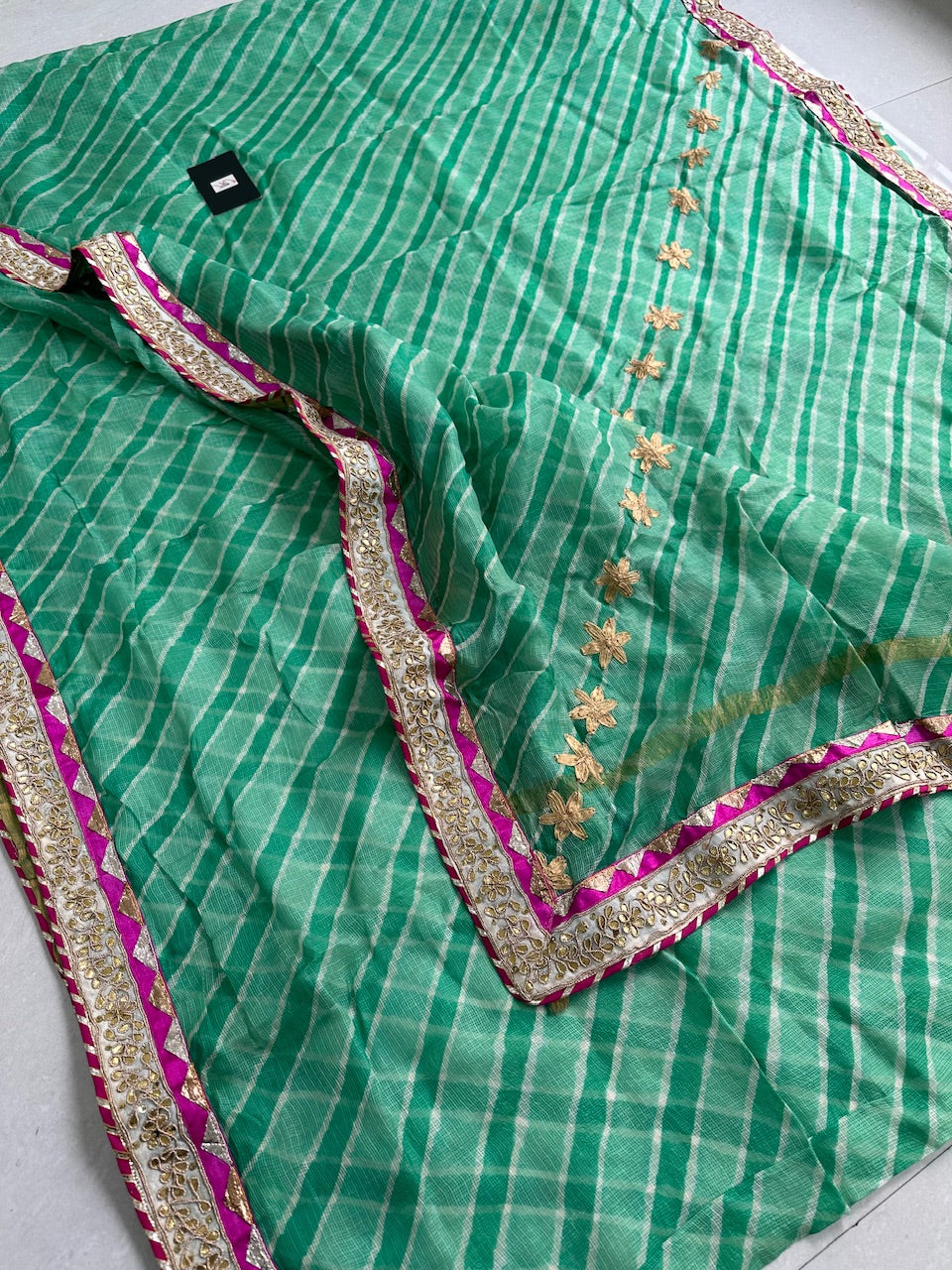 Pure Jaipuri Gota Patti With Lampi Lace Crafted Kota Silk Saree