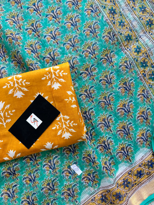 HandBlock Printed Pure Kota Cotton Doria Saree