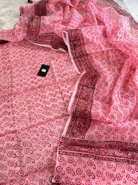 HandBlock Printed Kota Cotton Doria Top N Dupatta (Suit)