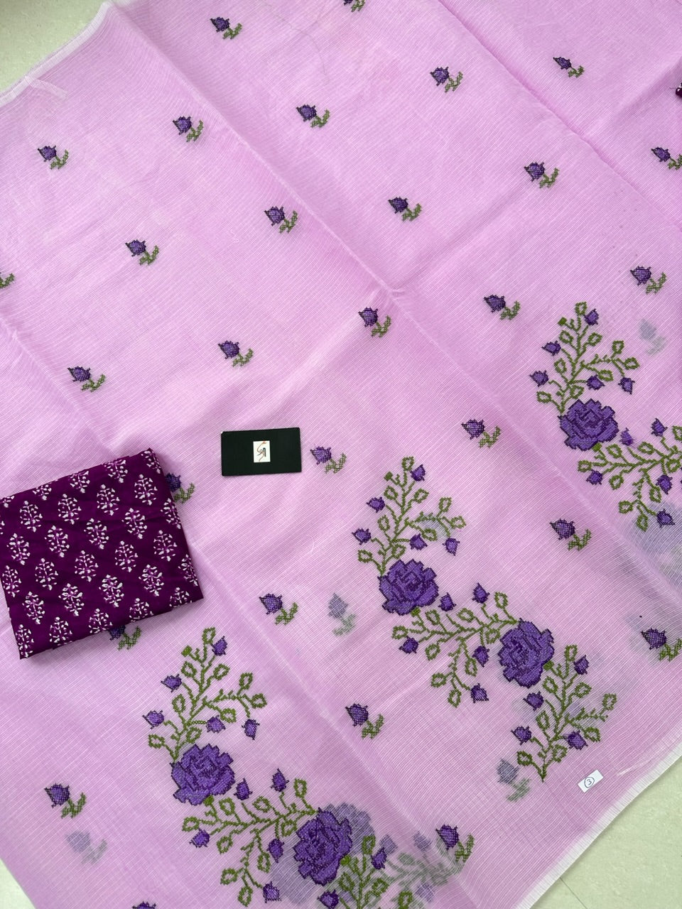 Embroidered Kota Cotton Doria Saree