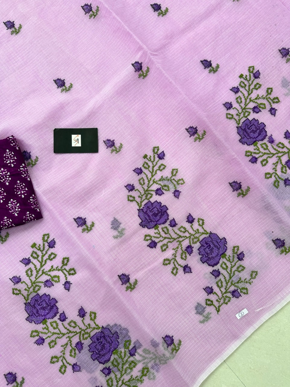 Embroidered Kota Cotton Doria Saree