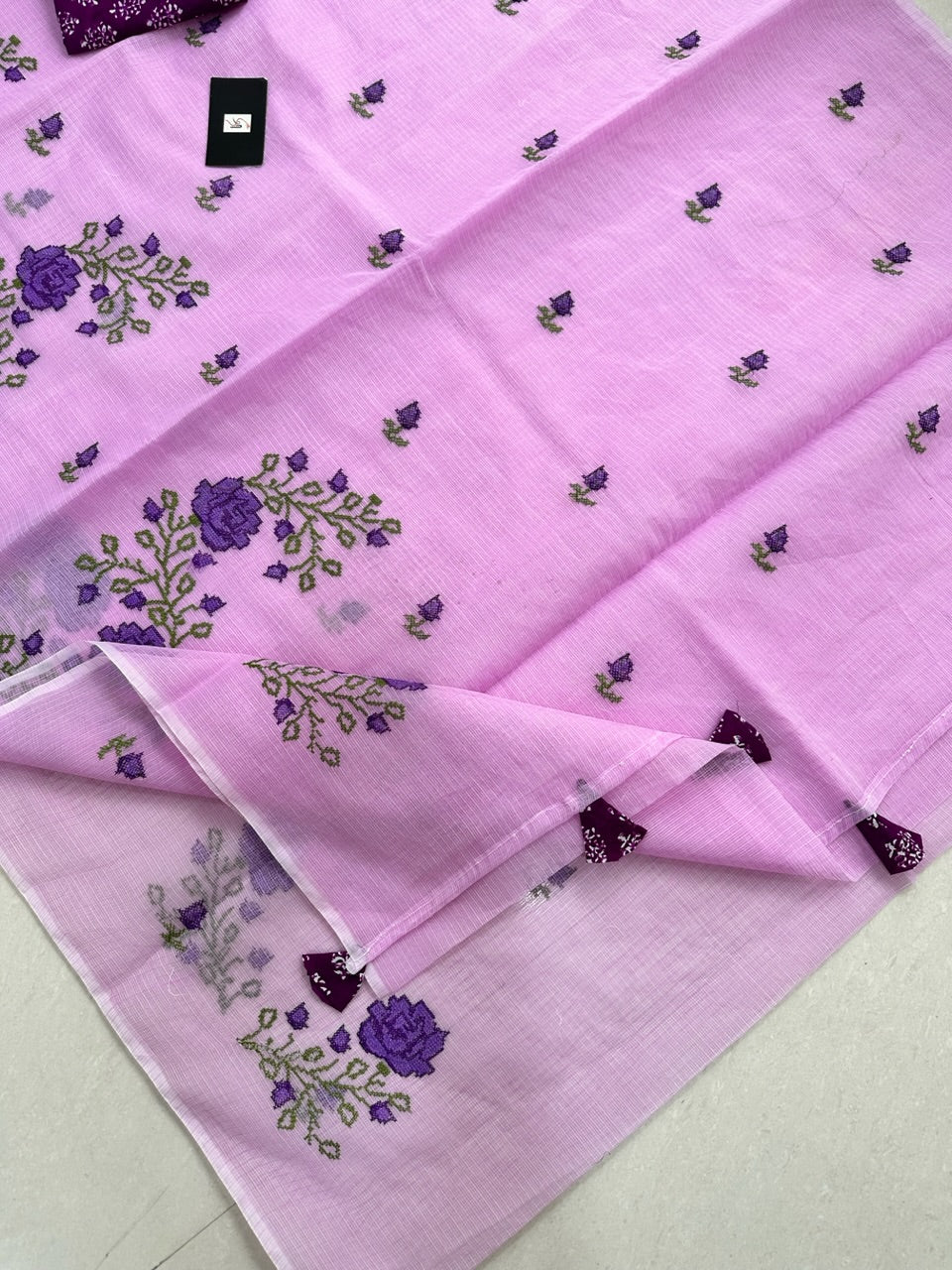 Embroidered Kota Cotton Doria Saree