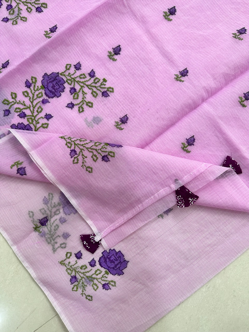 Embroidered Kota Cotton Doria Saree