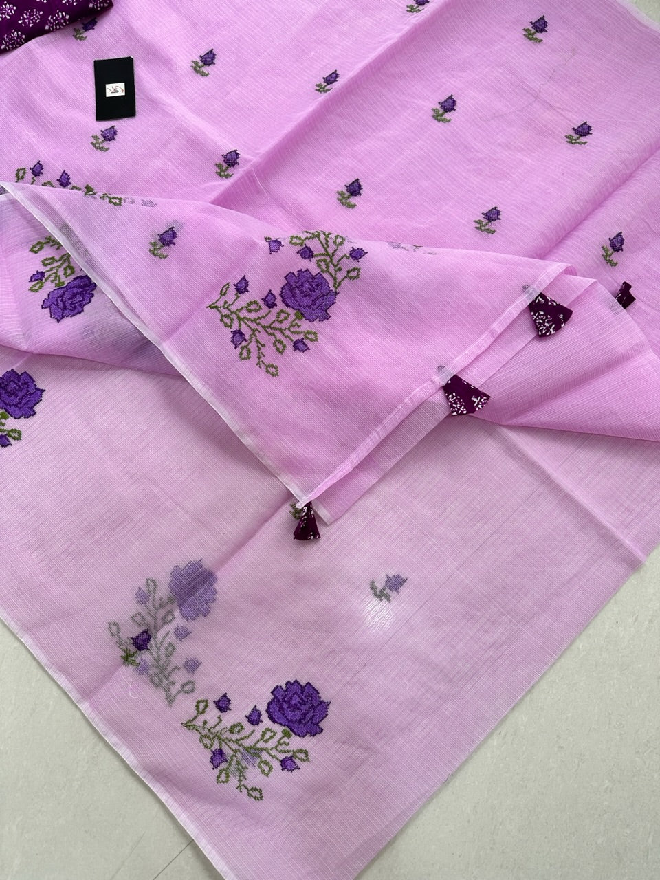 Embroidered Kota Cotton Doria Saree