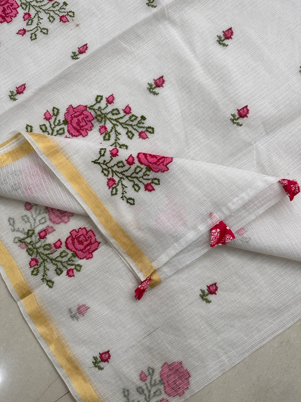 Embroidered Kota Cotton Doria Saree