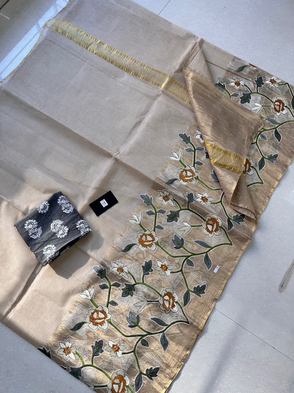 Pure Embroidered Kota Cotton Doria Saree