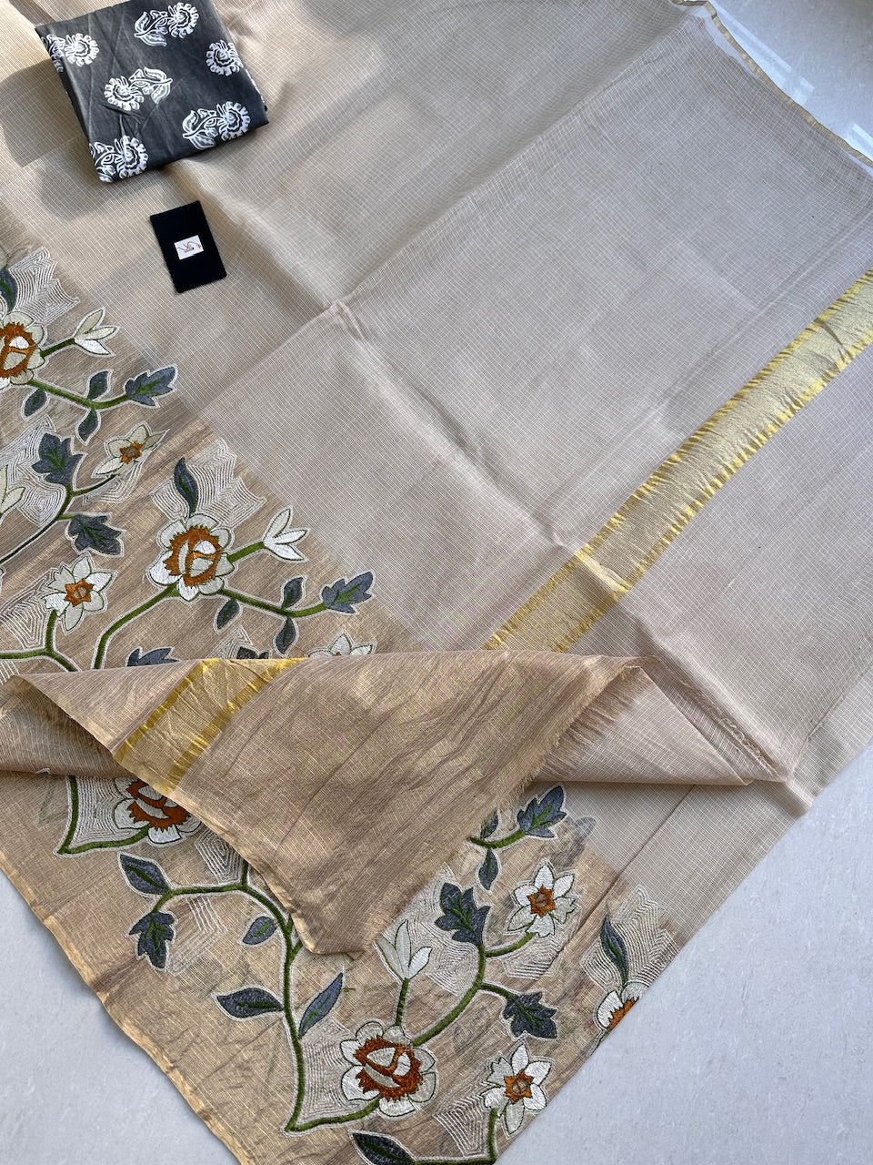 Pure Embroidered Kota Cotton Doria Saree