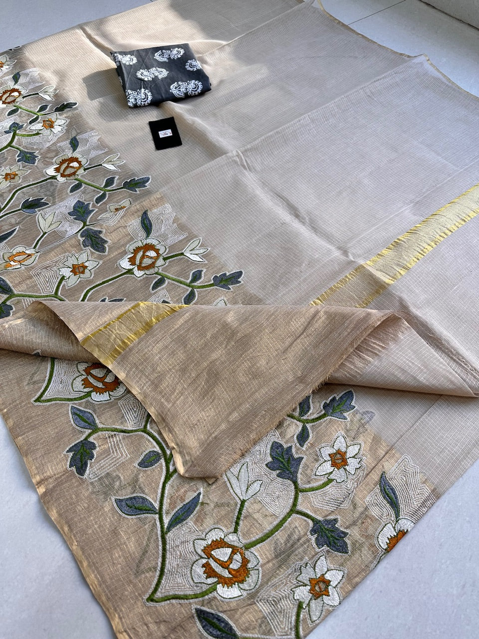 Pure Embroidered Kota Cotton Doria Saree