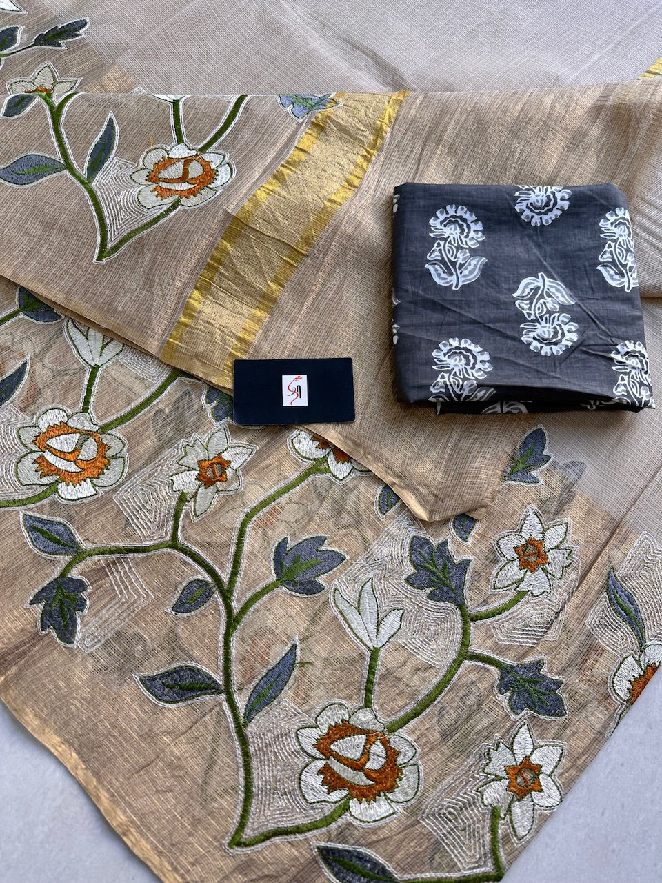 Pure Embroidered Kota Cotton Doria Saree