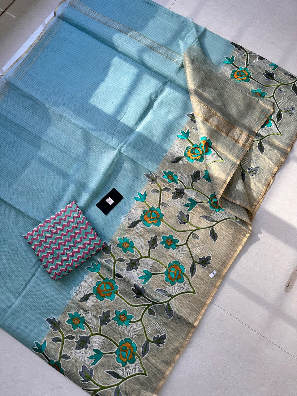 Pure Embroidered Kota Cotton Doria Saree