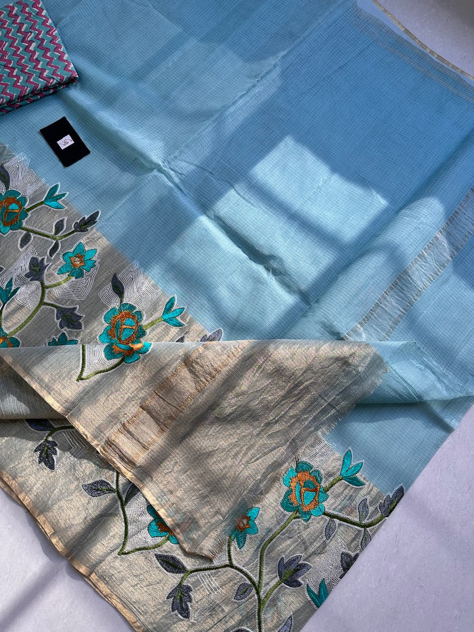 Pure Embroidered Kota Cotton Doria Saree