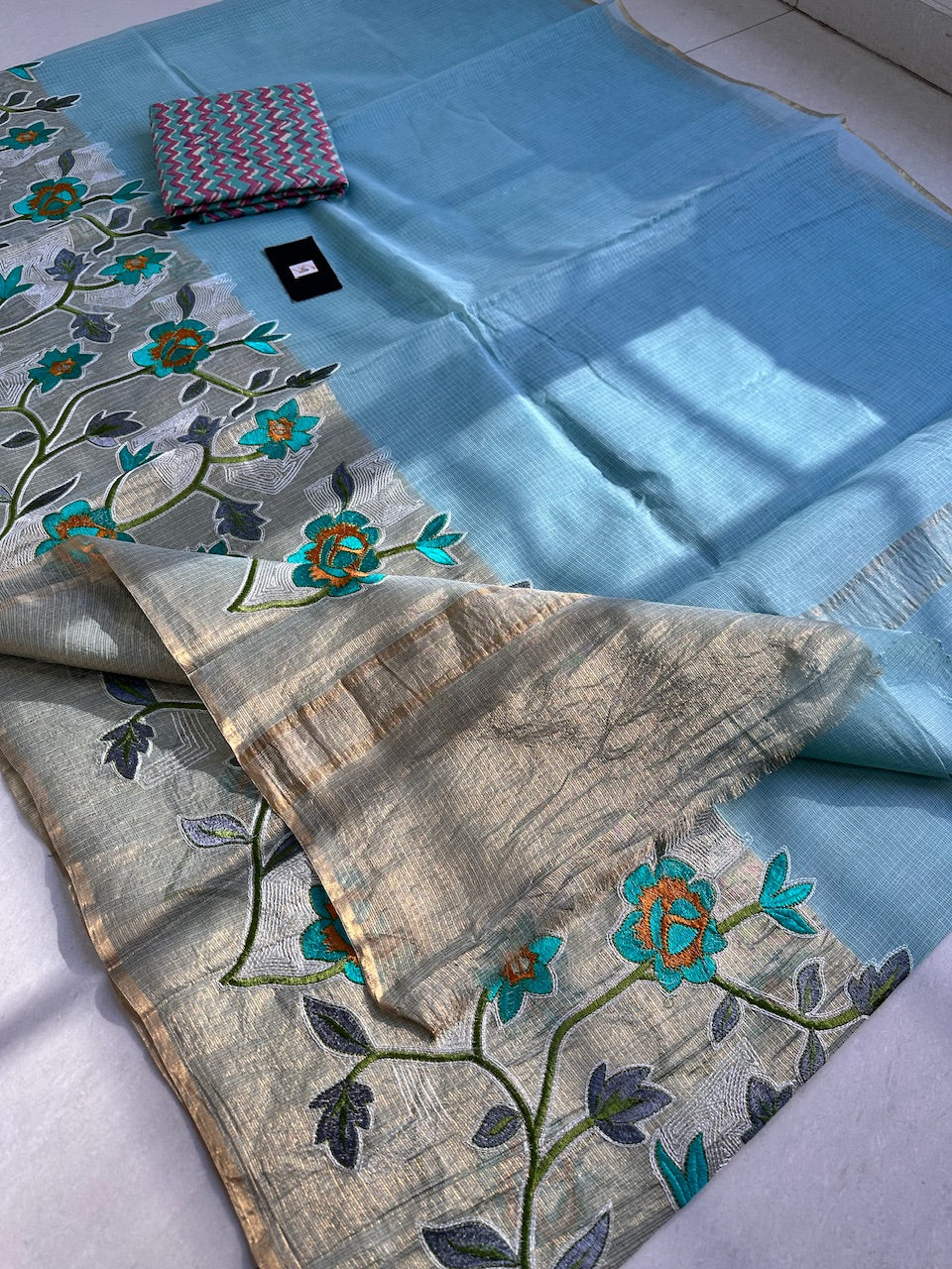 Pure Embroidered Kota Cotton Doria Saree