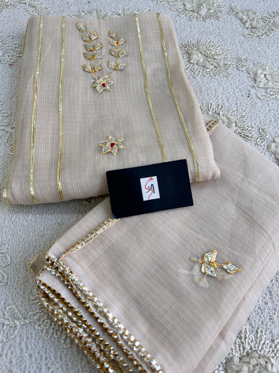 Jaipuri Kacchi Gota Patti Hand Embroidered Kota Cotton Doria Top N Dupatta (Suit)