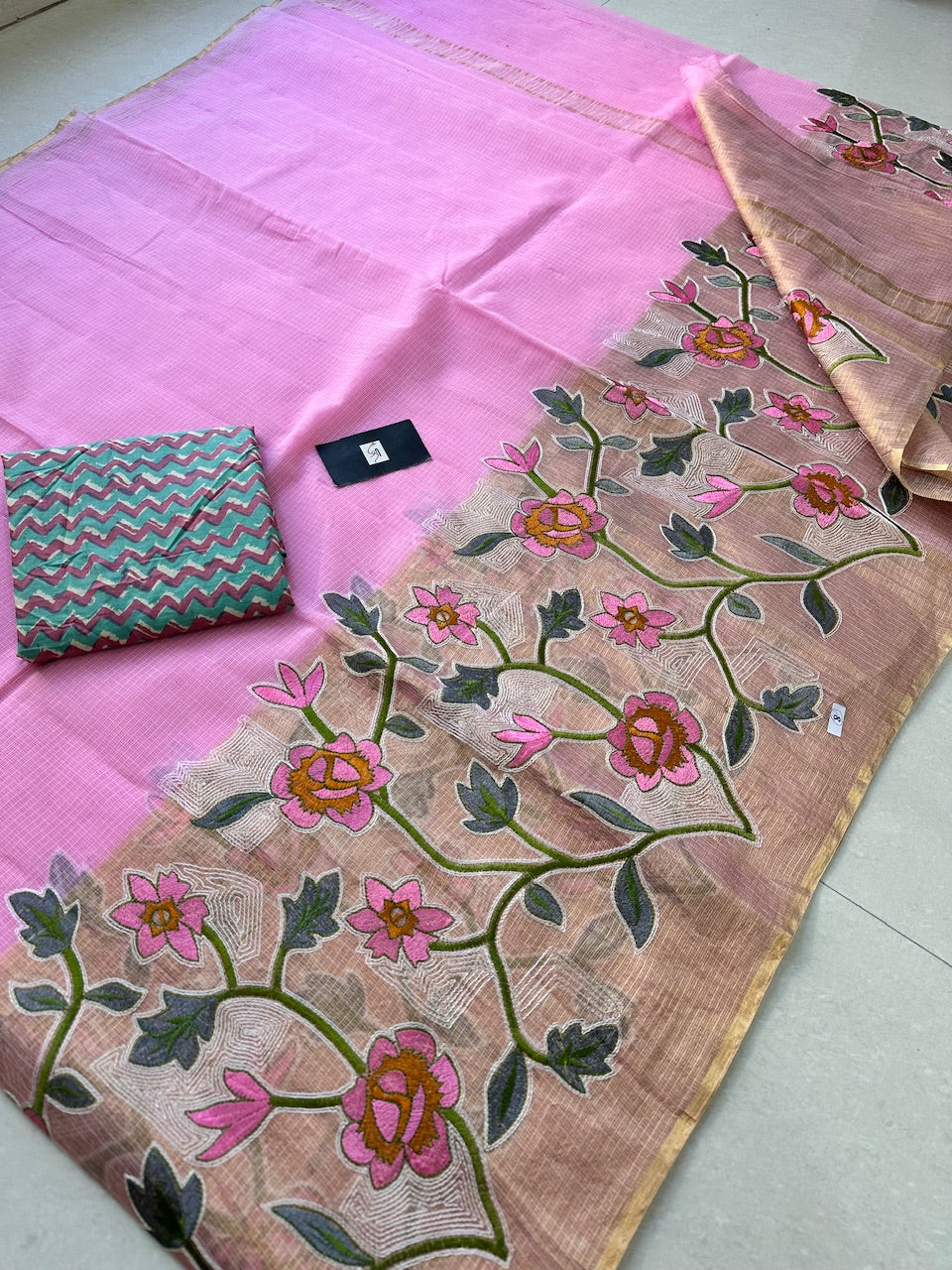 Pure Embroidered Kota Cotton Doria Saree