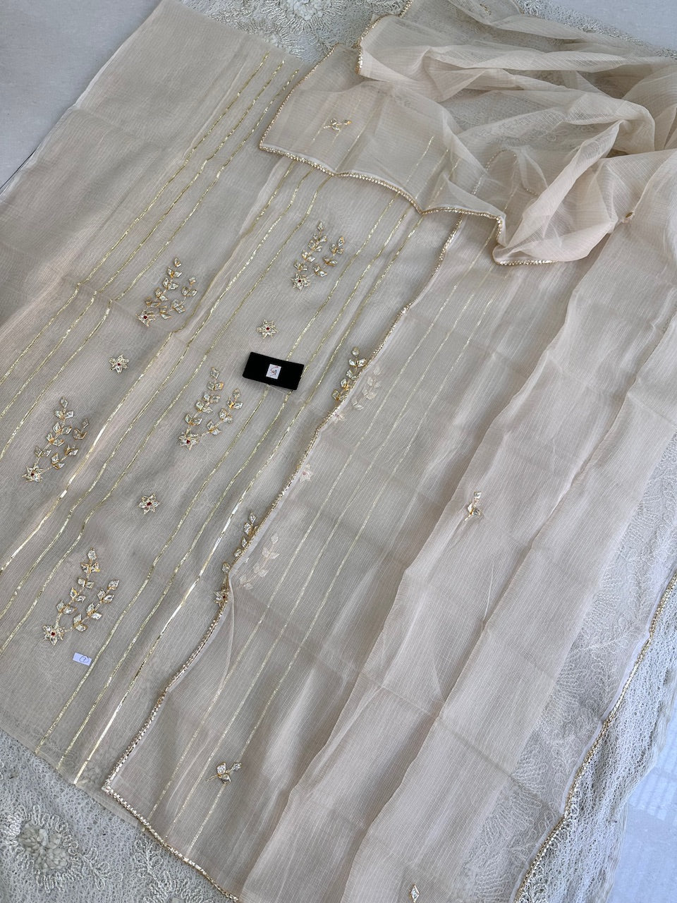 Jaipuri Kacchi Gota Patti Hand Embroidered Kota Cotton Doria Top N Dupatta (Suit)