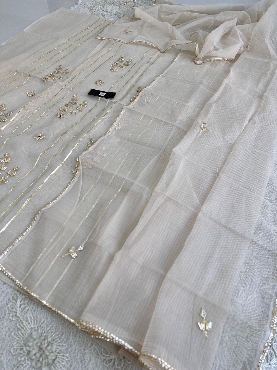 Jaipuri Kacchi Gota Patti Hand Embroidered Kota Cotton Doria Top N Dupatta (Suit)