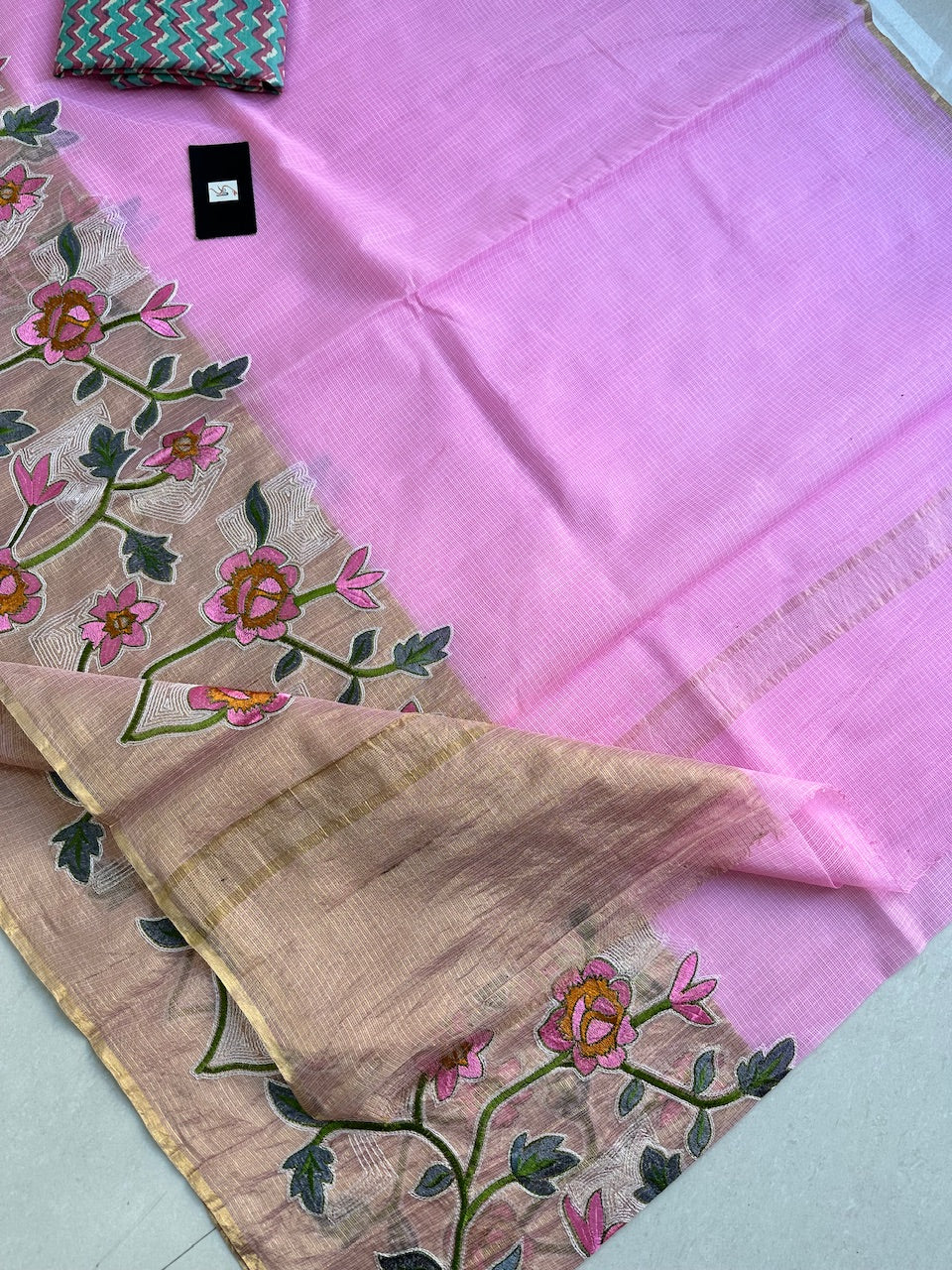 Pure Embroidered Kota Cotton Doria Saree