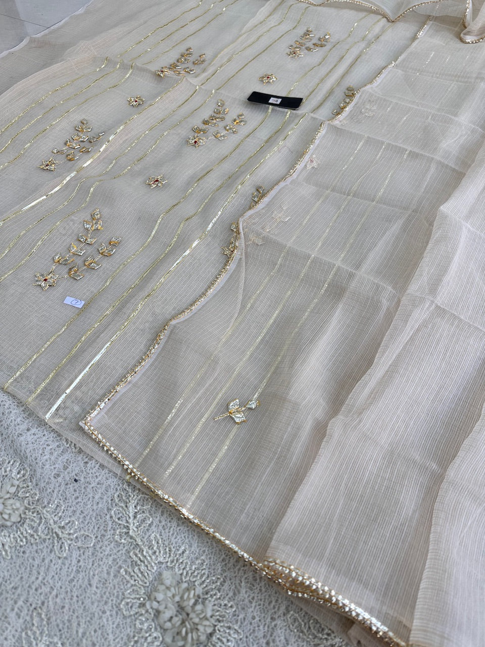 Jaipuri Kacchi Gota Patti Hand Embroidered Kota Cotton Doria Top N Dupatta (Suit)